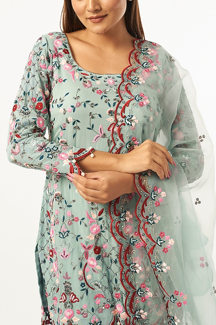 Aqua Blue Georgette Gharara Set by Mahima Batra at Pernia's Pop Up Shop