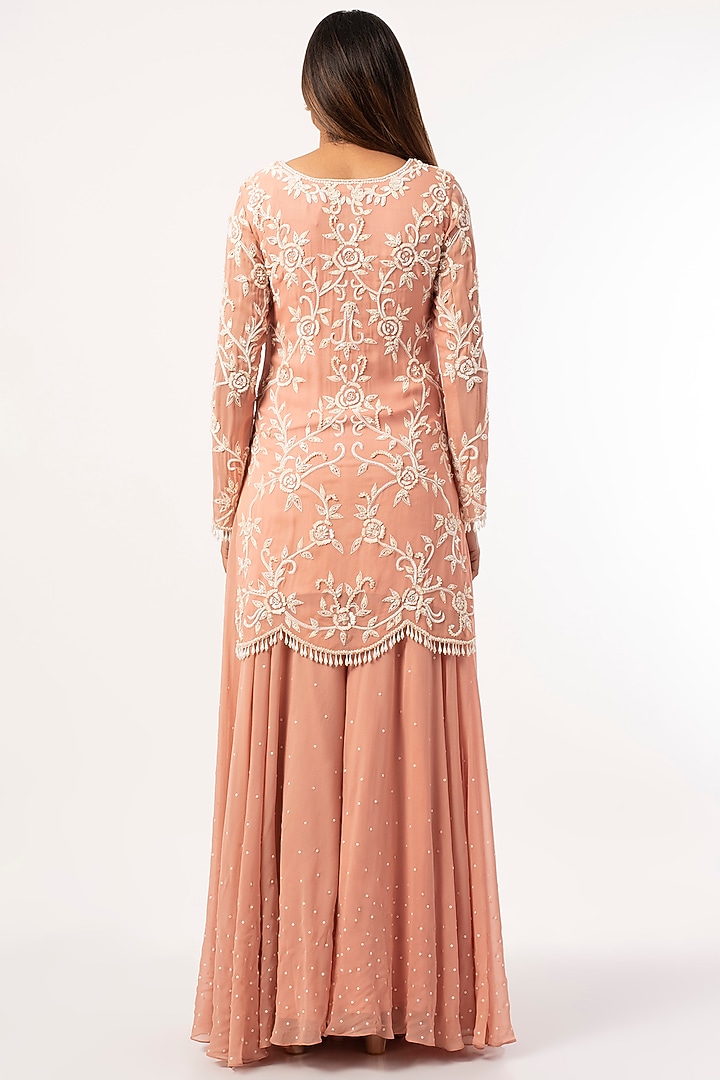 Peach Georgette Gharara Set by Mahima Batra at Pernia's Pop Up Shop