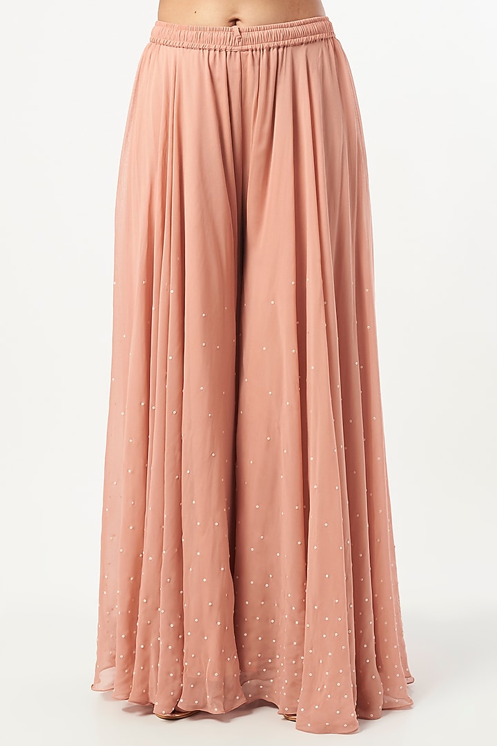 Peach Georgette Gharara Set by Mahima Batra at Pernia's Pop Up Shop
