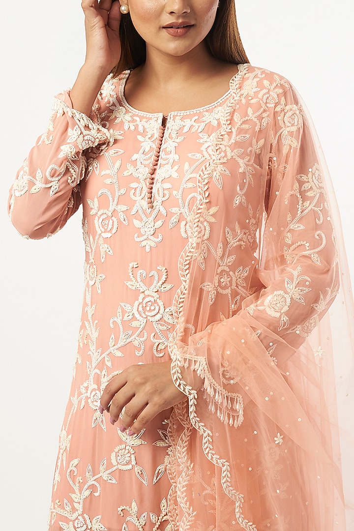 Peach Georgette Gharara Set by Mahima Batra at Pernia's Pop Up Shop