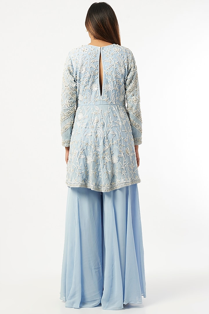 Sky Blue Georgette Wedding Sharara Set by Mahima Batra at Pernia's Pop Up Shop