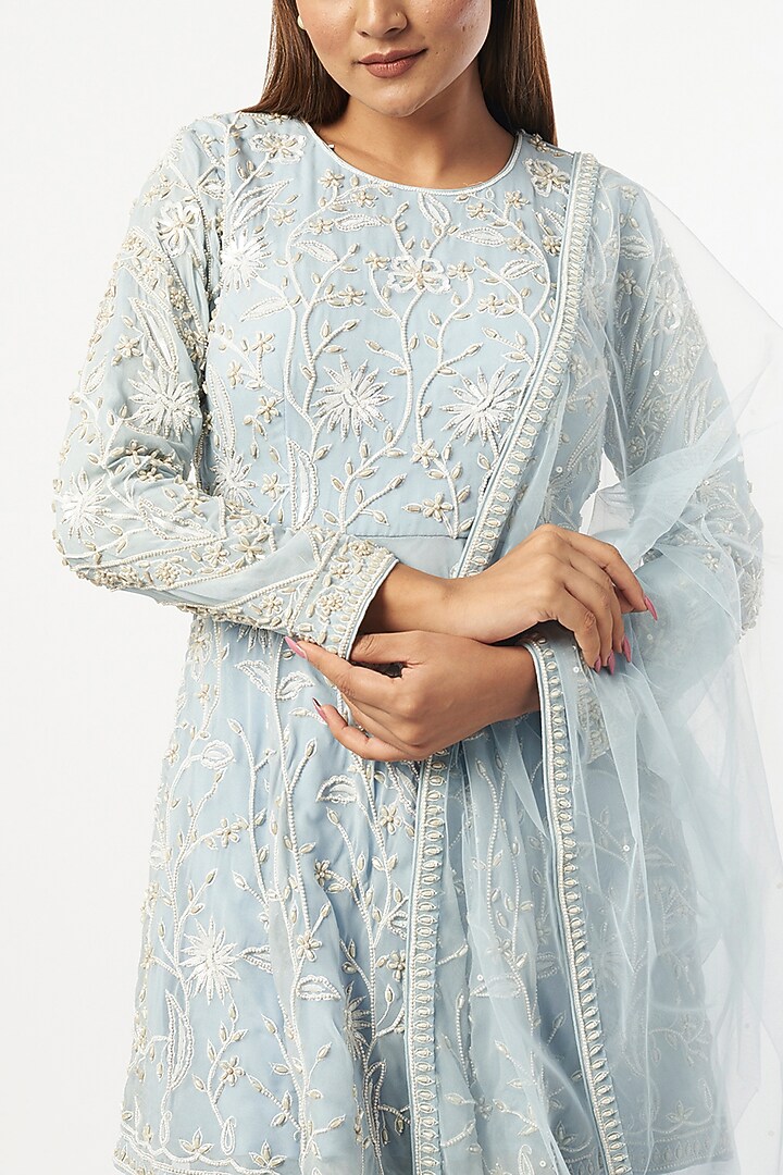 Sky Blue Georgette Wedding Sharara Set by Mahima Batra at Pernia's Pop Up Shop