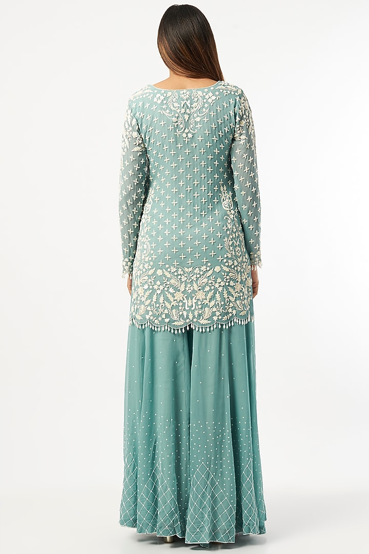 Aqua Blue Georgette Wedding Sharara Set by Mahima Batra at Pernia's Pop Up Shop