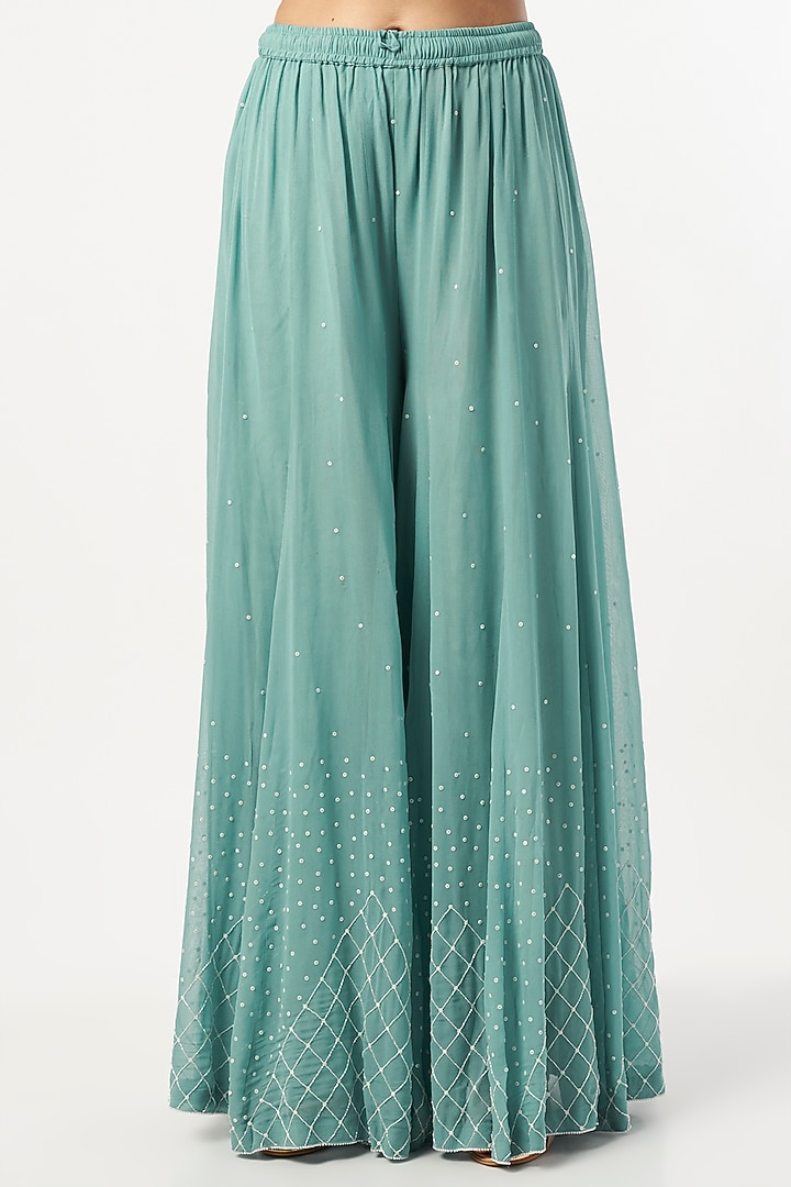Aqua Blue Georgette Wedding Sharara Set by Mahima Batra at Pernia's Pop Up Shop