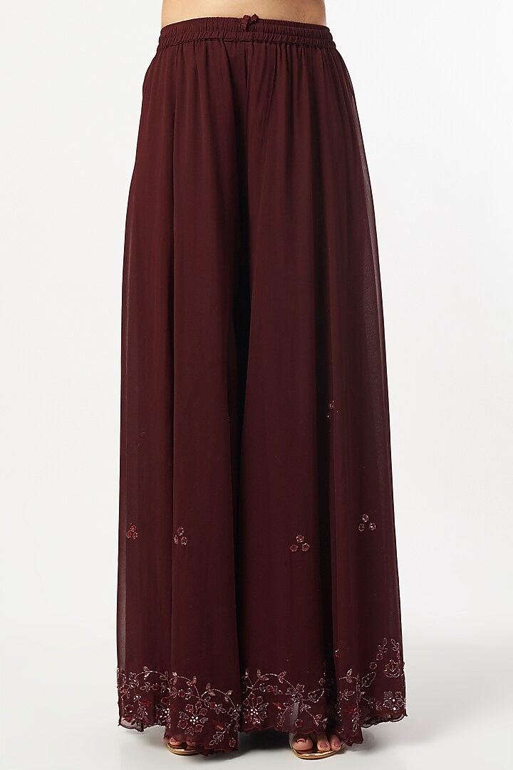 Maroon Georgette Wedding Sharara Set by Mahima Batra at Pernia's Pop Up Shop