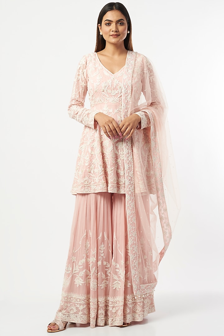 Pink Georgette Gharara Set by Mahima Batra at Pernia's Pop Up Shop