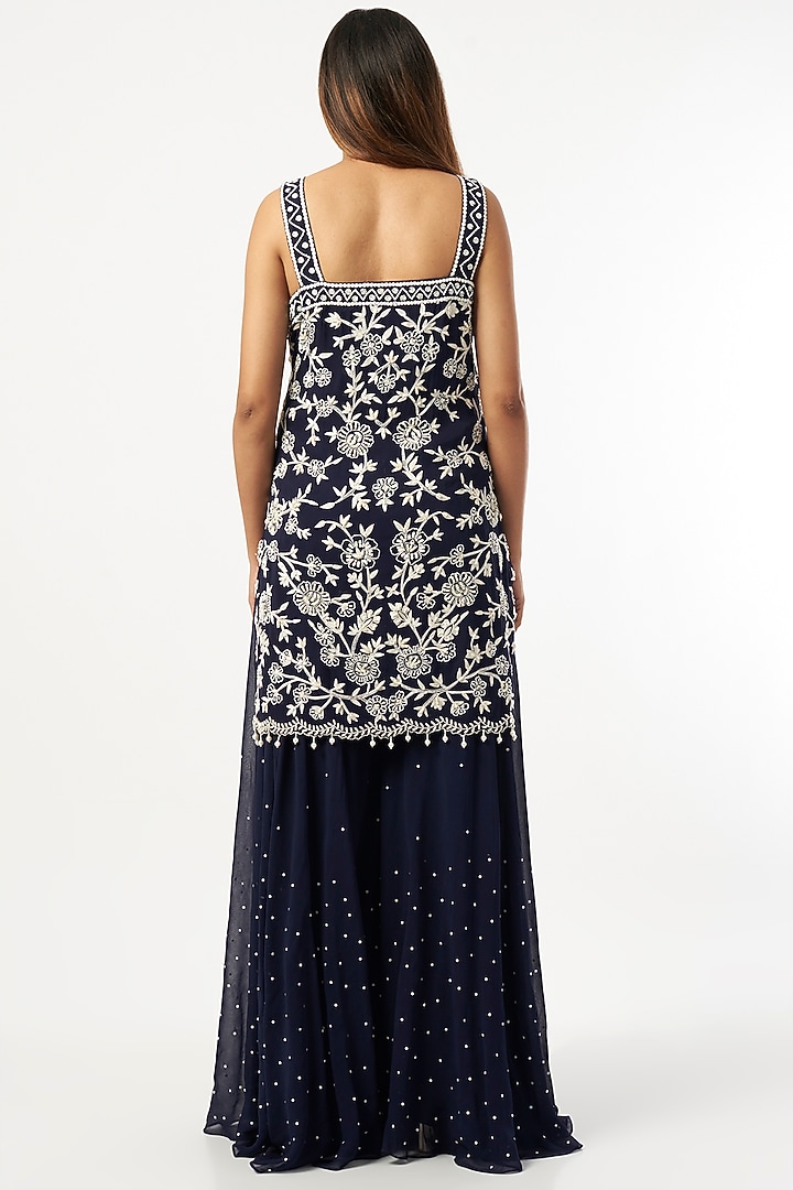 Navy Blue Georgette Wedding Sharara Set by Mahima Batra at Pernia's Pop Up Shop