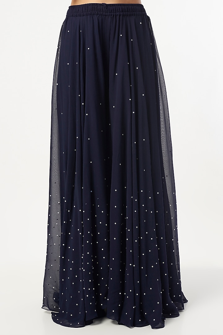 Navy Blue Georgette Wedding Sharara Set by Mahima Batra at Pernia's Pop Up Shop