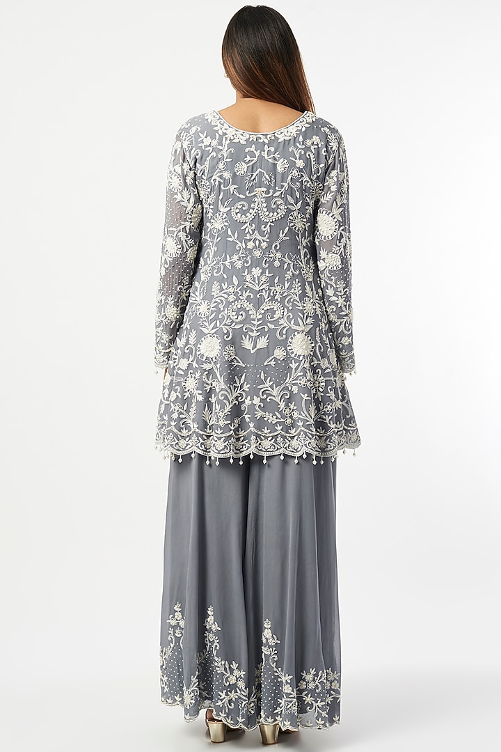 Grey Georgette Wedding Sharara Set by Mahima Batra at Pernia's Pop Up Shop
