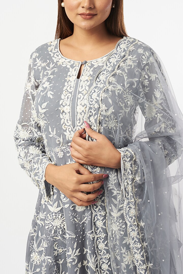 Grey Georgette Wedding Sharara Set by Mahima Batra at Pernia's Pop Up Shop