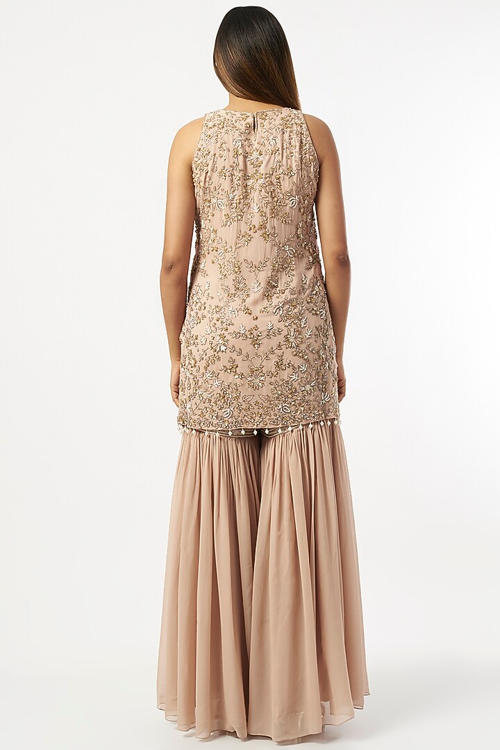 Nude Georgette Gharara Set by Mahima Batra at Pernia's Pop Up Shop