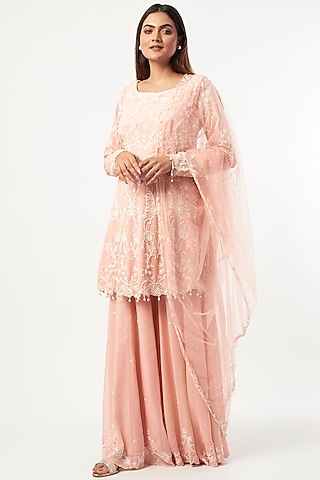 Peach Sharara Set In Georgette by Mahima Batra