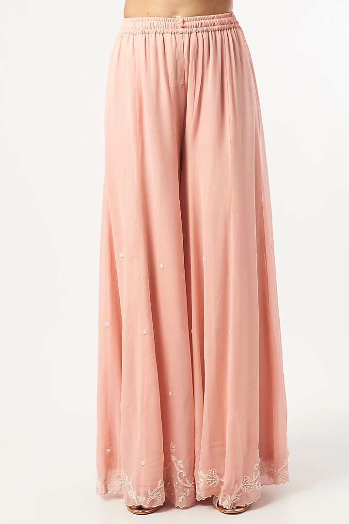 Peach Wedding Sharara Set In Georgette by Mahima Batra at Pernia's Pop Up Shop