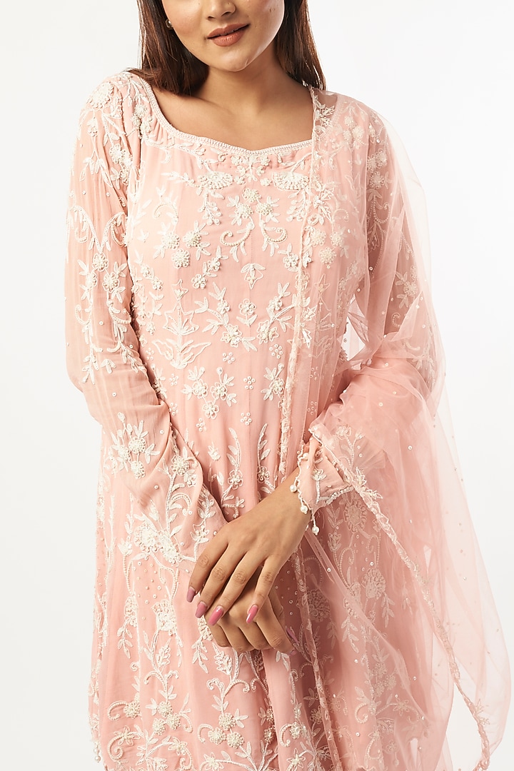 Peach Wedding Sharara Set In Georgette by Mahima Batra at Pernia's Pop Up Shop
