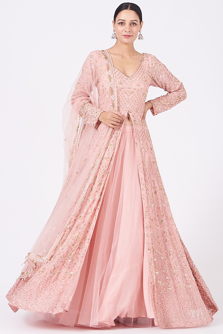 Blush Pink Embroidered Anarkali Set by Mahima Batra