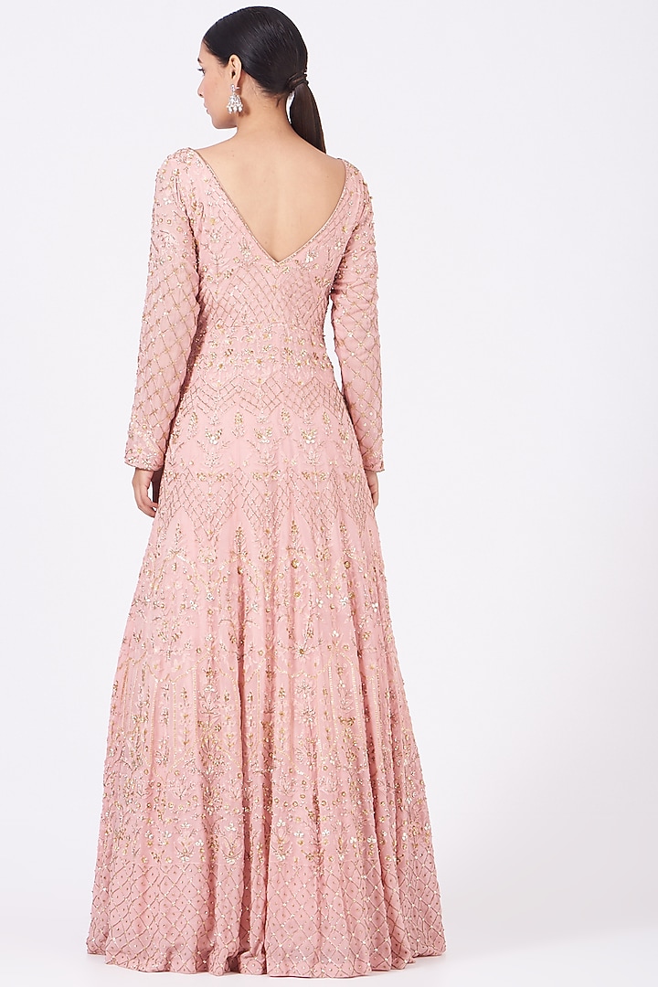 Blush Pink Embroidered Bridal Anarkali Set by Mahima Batra at Pernia's Pop Up Shop