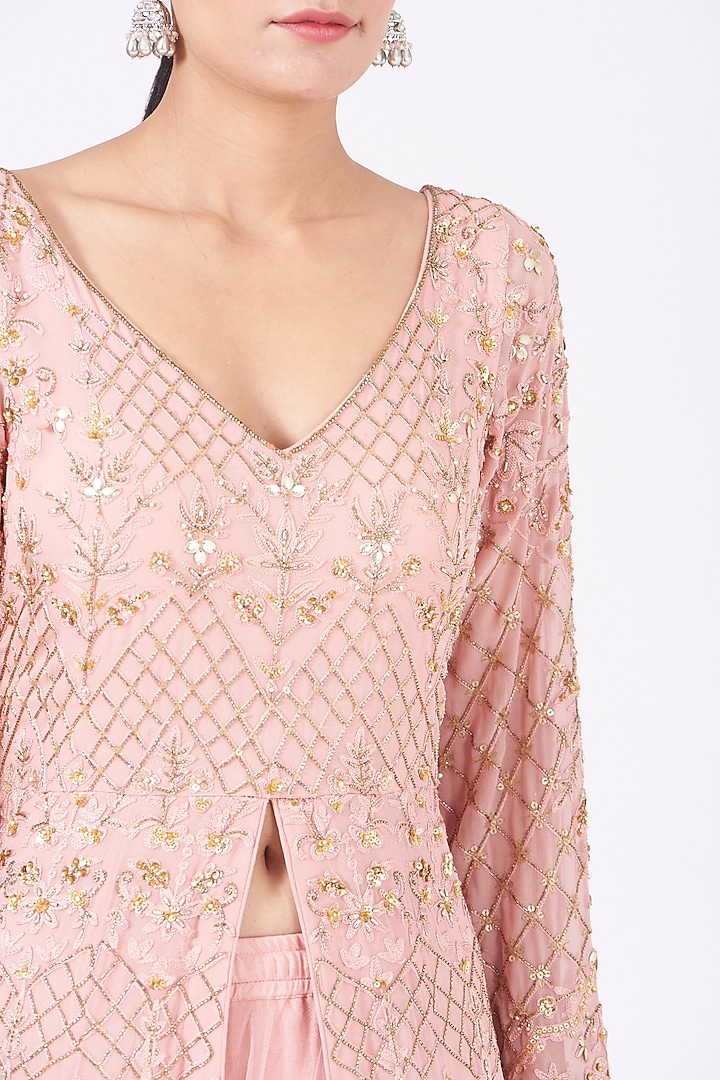 Blush Pink Embroidered Bridal Anarkali Set by Mahima Batra at Pernia's Pop Up Shop