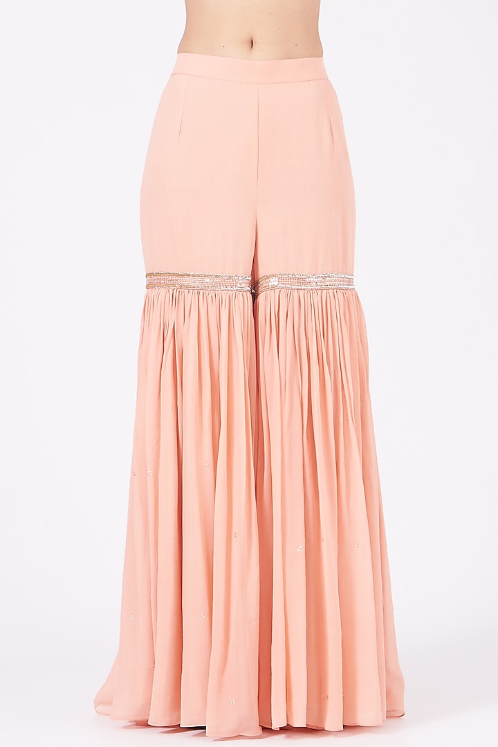 Peach Embroidered Gharara Set by Mahima Batra at Pernia's Pop Up Shop