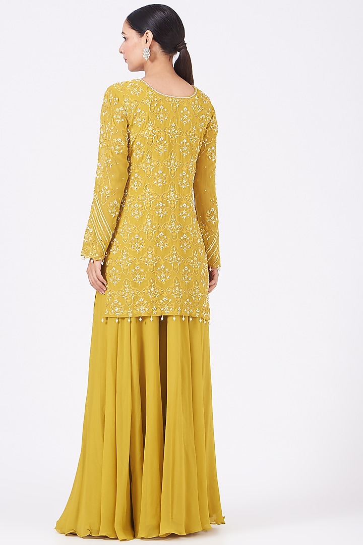 Mustard Embroidered Wedding Sharara Set by Mahima Batra at Pernia's Pop Up Shop