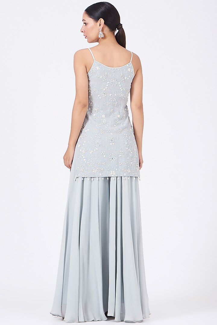 Arctic Grey Embroidered Wedding Sharara Set by Mahima Batra at Pernia's Pop Up Shop