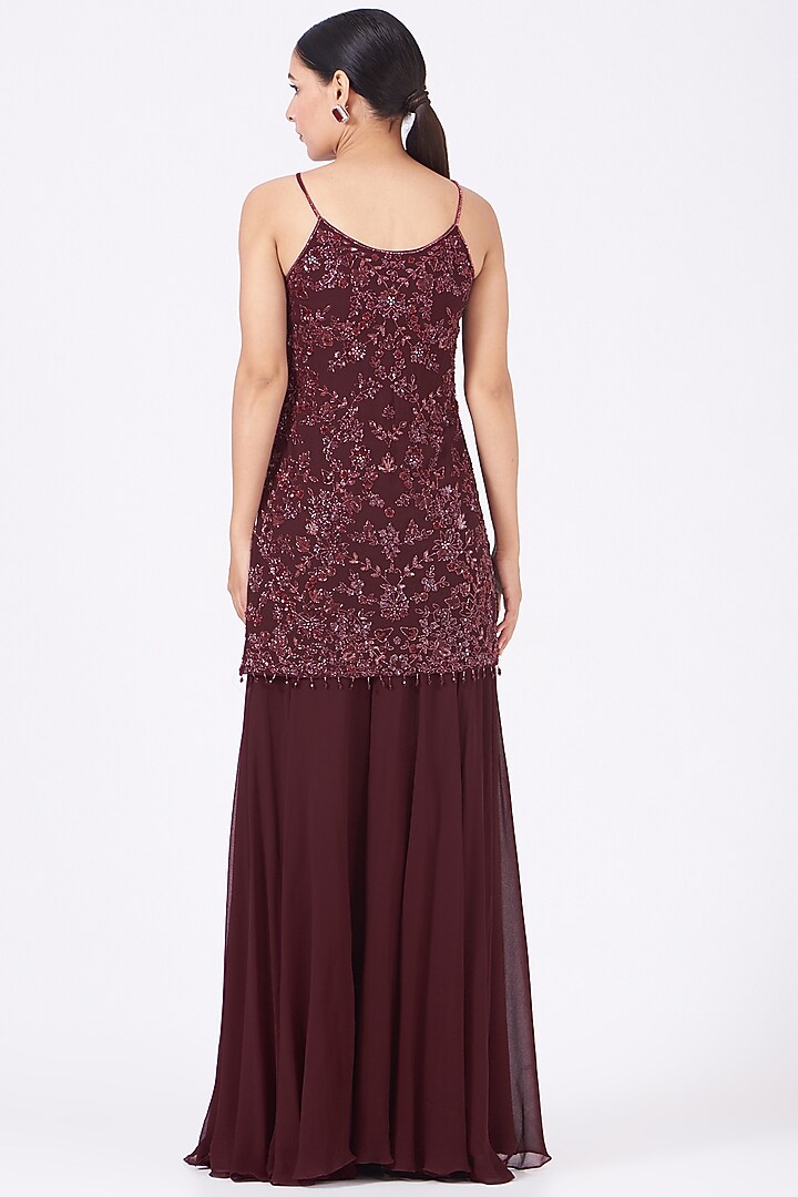 Maroon Hand Embroidered Wedding Sharara Set by Mahima Batra at Pernia's Pop Up Shop