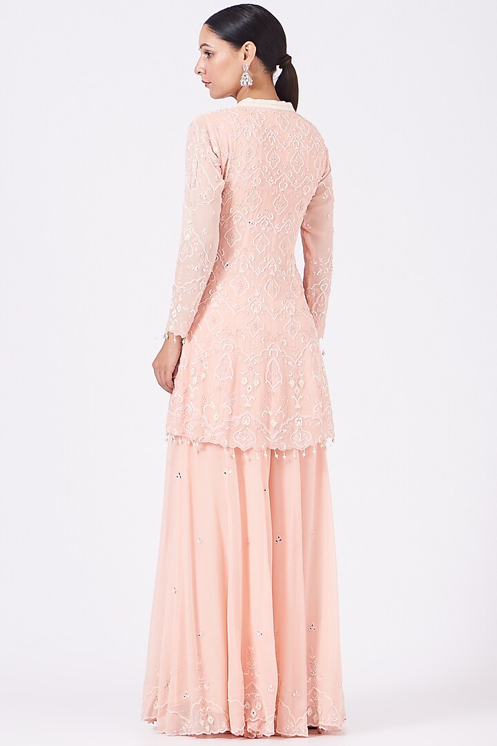 Pale Peach Embroidered Wedding Sharara Set by Mahima Batra at Pernia's Pop Up Shop