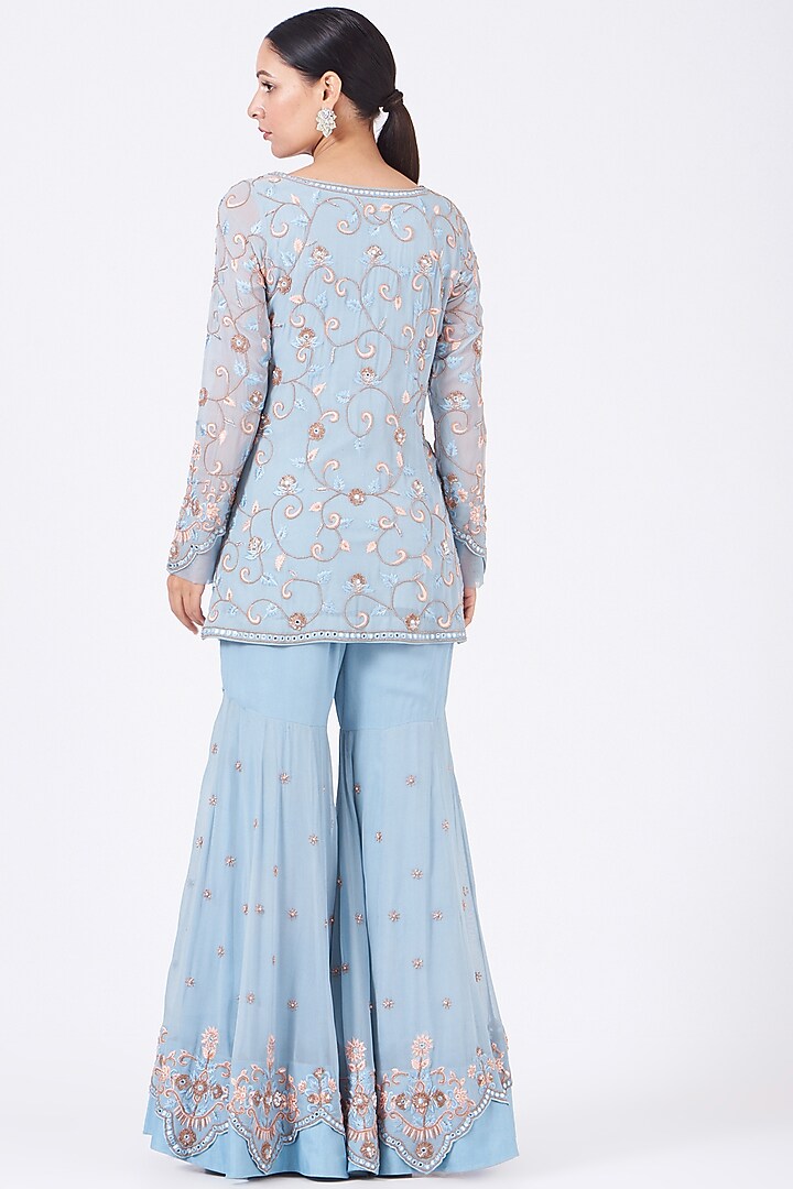 Powder Blue Embroidered Gharara Set by Mahima Batra at Pernia's Pop Up Shop