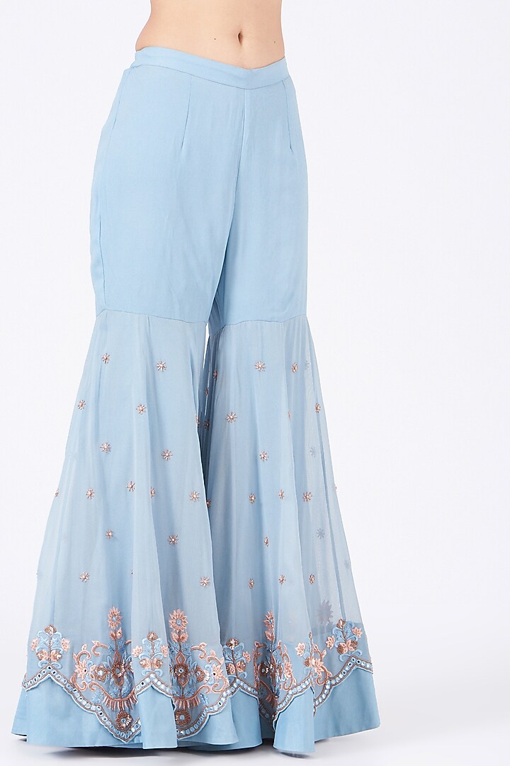 Powder Blue Embroidered Gharara Set by Mahima Batra at Pernia's Pop Up Shop