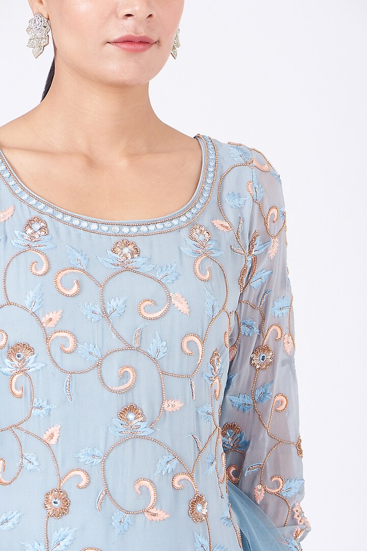 Powder Blue Embroidered Gharara Set by Mahima Batra at Pernia's Pop Up Shop