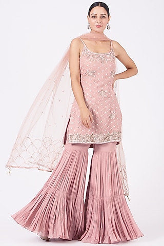 Blush Pink Embroidered Sharara Set by Mahima Batra