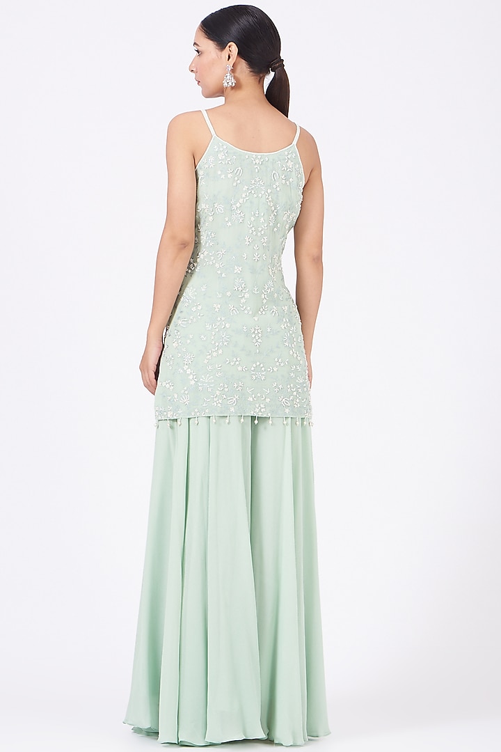 Mint Embroidered Wedding Sharara Set by Mahima Batra at Pernia's Pop Up Shop
