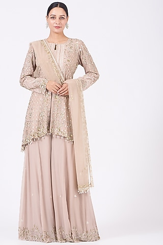 Nude Embroidered Sharara Set by Mahima Batra