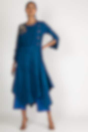 Indigo Blue Embroidered Tunic Set by Maithili by Anju Nath