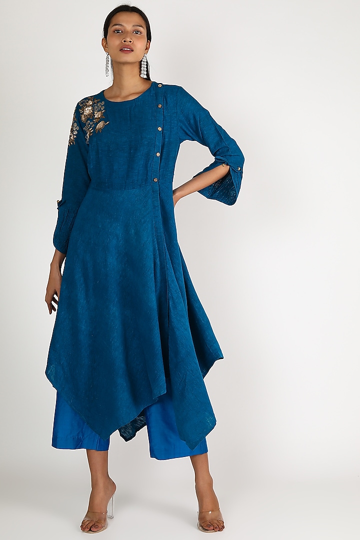 Indigo Blue Embroidered Tunic Set by Maithili by Anju Nath