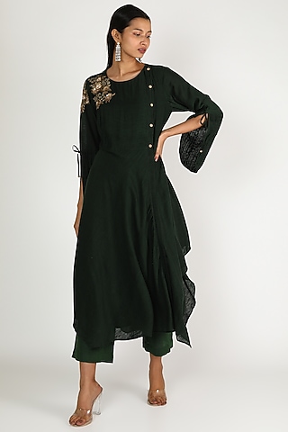 Mehendi Green Embroidered Tunic Set by Maithili by Anju Nath