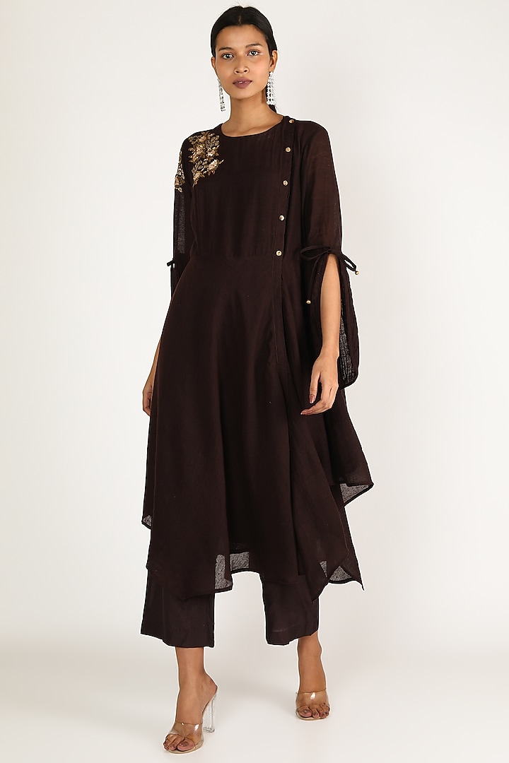 Brown Embroidered Tunic Set by Maithili by Anju Nath