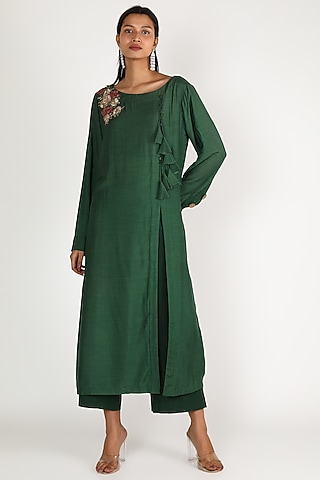 Green Embroidered Tunic Set by Maithili by Anju Nath