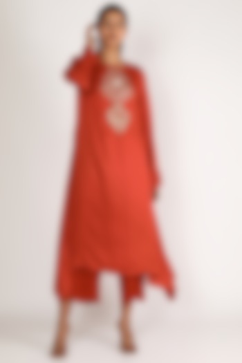 Red Embroidered Tunic Set by Maithili by Anju Nath