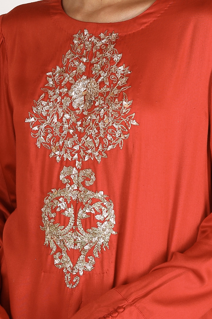Red Embroidered Tunic Set by Maithili by Anju Nath at Pernia's Pop Up Shop