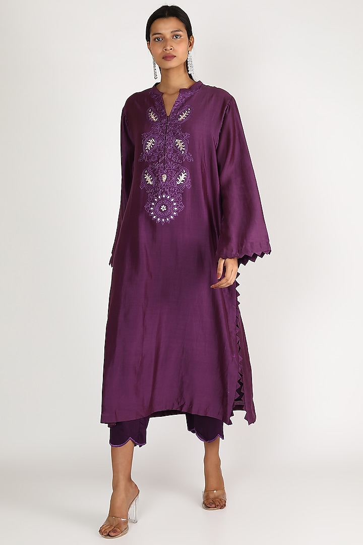 Purple Embroidered Tunic Set by Maithili by Anju Nath