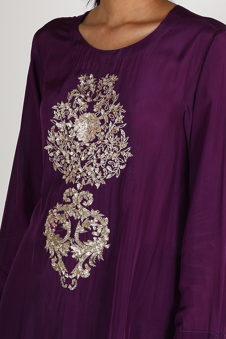 Purple Zardosi Embroidered Tunic Set by Maithili by Anju Nath at Pernia's Pop Up Shop