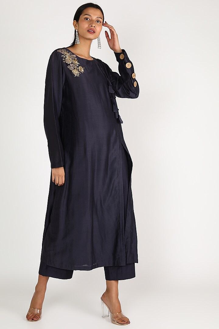 Blue Embroidered Tunic Set by Maithili by Anju Nath
