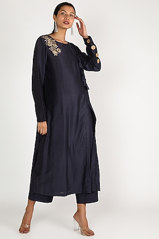 Blue Embroidered Tunic Set by Maithili by Anju Nath