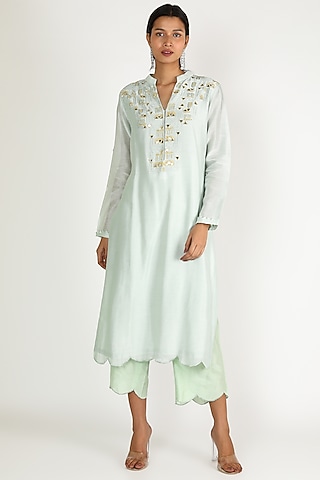 Aqua Blue Embroidered Tunic Set by Maithili by Anju Nath