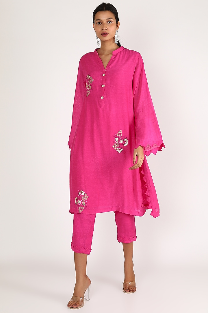 Blush Pink Gota Embroidered Tunic Set by Maithili by Anju Nath