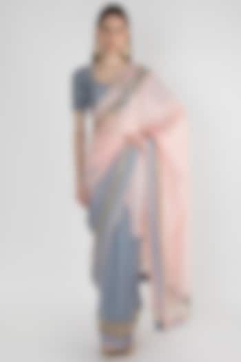 Light Pink & Grey Embroidered Saree Set by Mandira Bedi