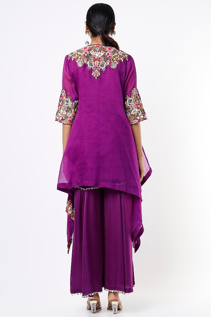 Aged Purple Modal Satin Flared Pant Set by Mahi Calcutta at Pernia's Pop Up Shop