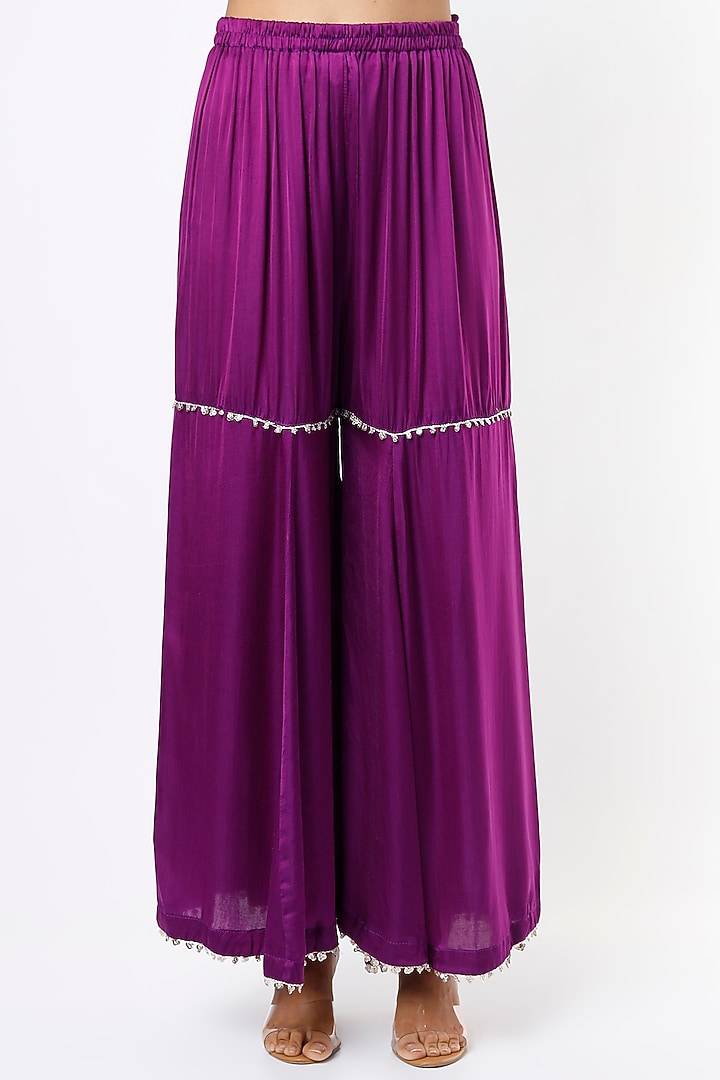 Aged Purple Modal Satin Flared Pant Set by Mahi Calcutta at Pernia's Pop Up Shop