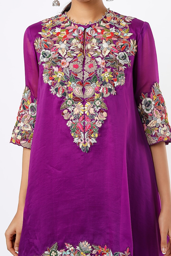 Aged Purple Modal Satin Flared Pant Set by Mahi Calcutta at Pernia's Pop Up Shop