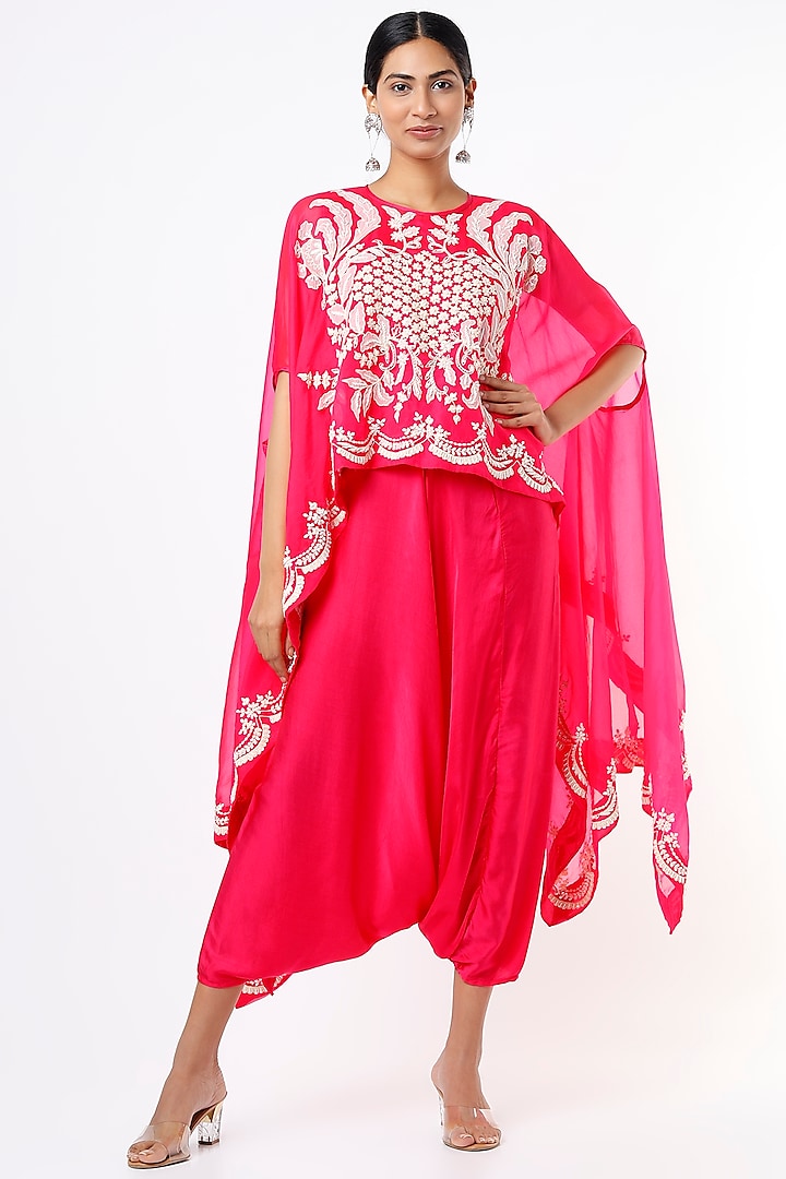 Candy Pink Modal Satin Harem Pant Set by Mahi Calcutta